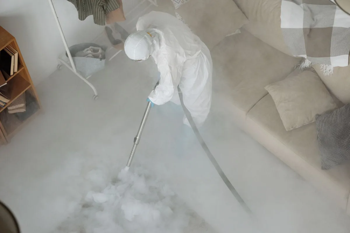 Biohazard cleanup technician in protective equipment, Clear Lake, WA